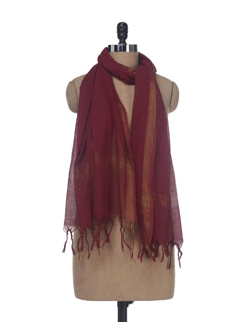 Maroon Cotton Dupatta - 55721 - Very Small Image - 1