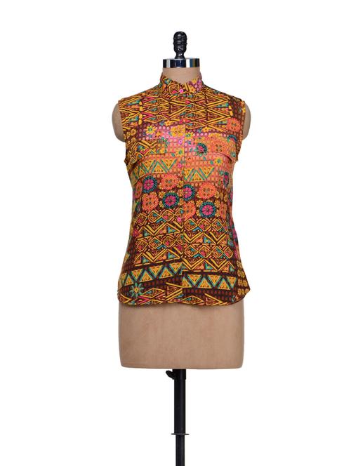 Mandarin Collared Sleeveless Shirt - 56592 - Very Small Image - 1