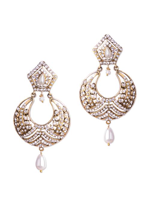 white drop studded earrings - 67851 - Very Small Image - 1
