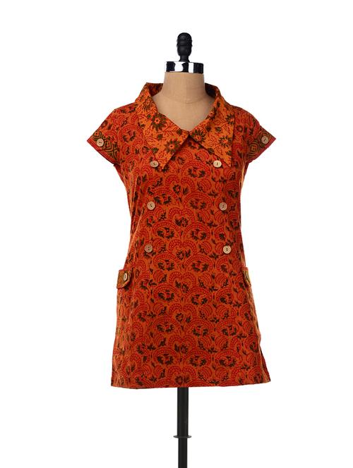 rust collared dress with big patch pockets at the side - 6796 - Standard Image - 1
