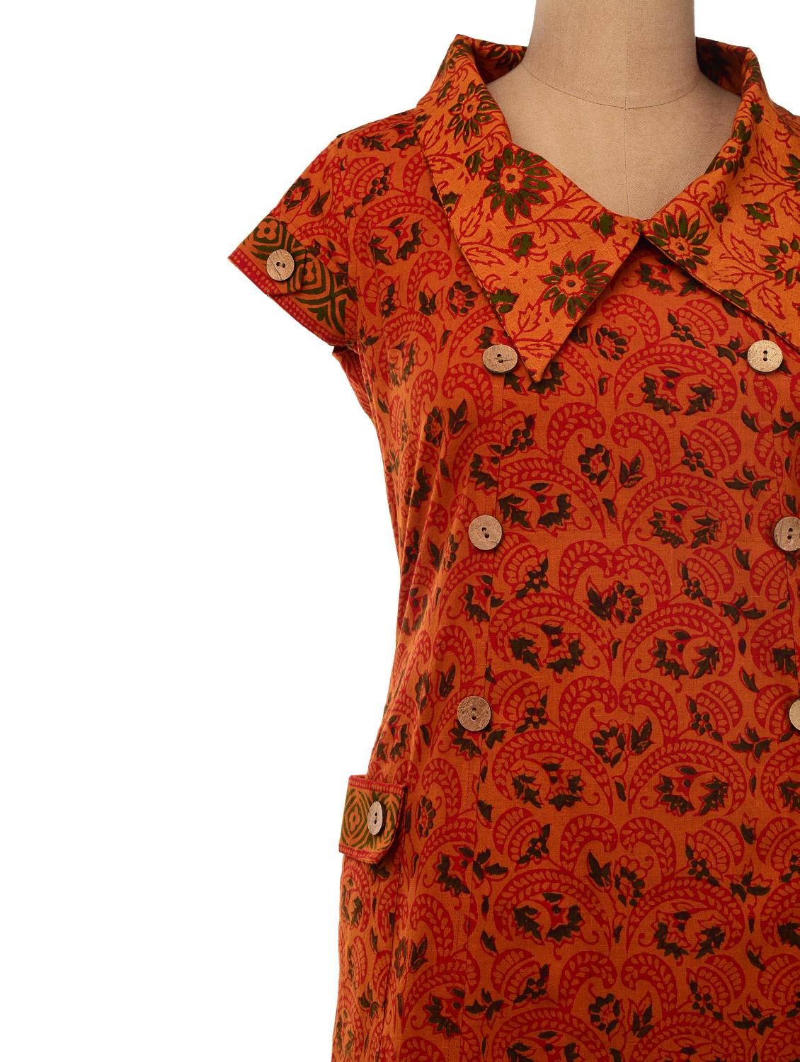 rust collared dress with big patch pockets at the side - 6796 - Zoom Image - 4