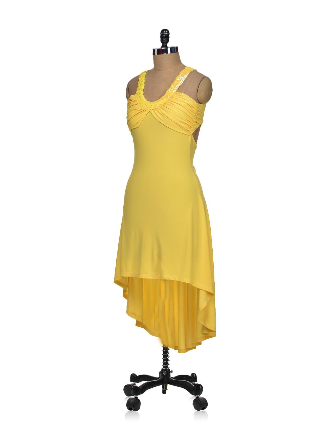 Yellow Asymmetric Backless Dress - 69322 - Zoom Image - 2