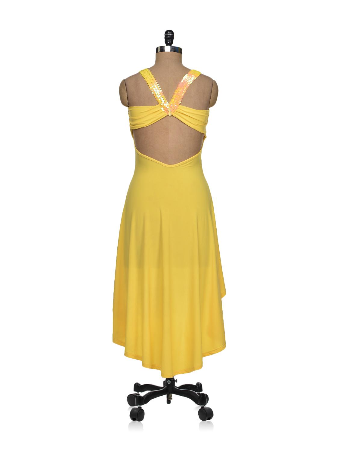 Yellow Asymmetric Backless Dress - 69322 - Zoom Image - 3