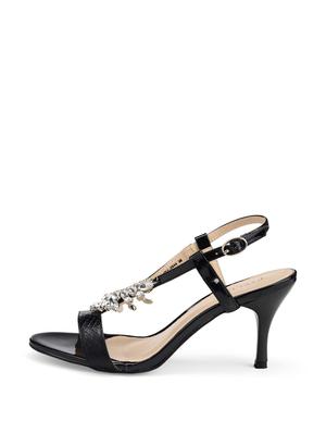 Embossed Black Faux Leather Sandals with Crystal Embellishments - 7281 - Standard Image - 2
