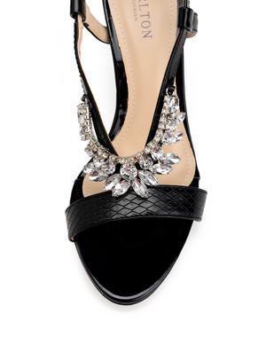 Embossed Black Faux Leather Sandals with Crystal Embellishments - 7281 - Standard Image - 4