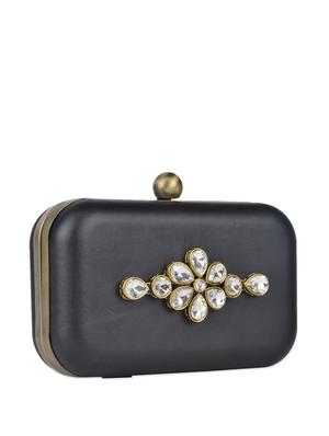 crystal embellished matte black box clutch - 77625 - Standard Image - 6