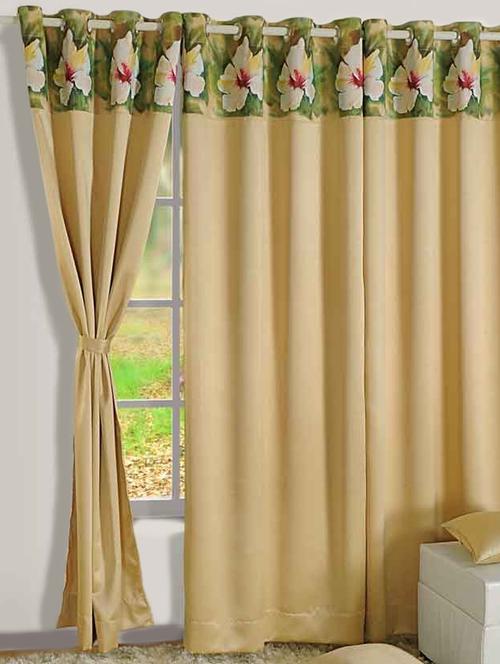 cream floral print curtain set - 82294 - Standard Image - 1