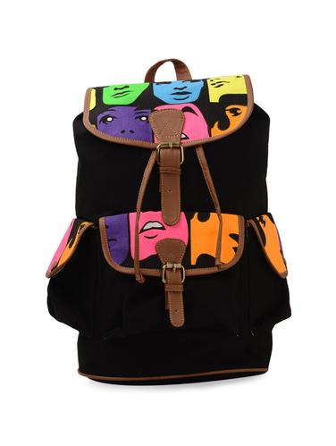 Black Face Print Canvas Backpack - 83558 - Very Small Image - 1