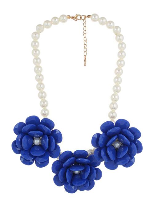 Royal blue flower trio faux pearl necklace - 852607 -  Standard Image - 0