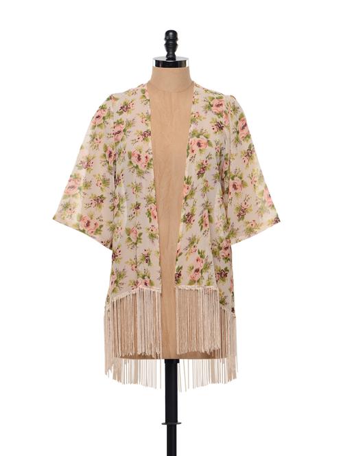 Spring floral sheer fringed kimono - 853722 - Very Small Image - 1