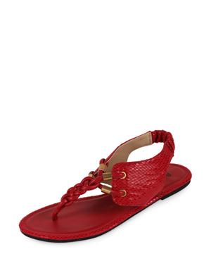 stylish red braided strap flats - 854462 - Standard Image - 2