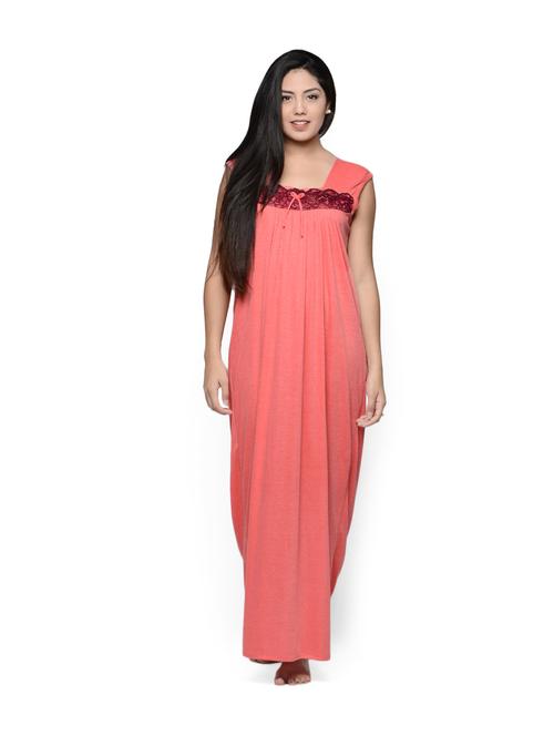 lace trimmed pink floor-length nightwear - 85677 - Standard Image - 1