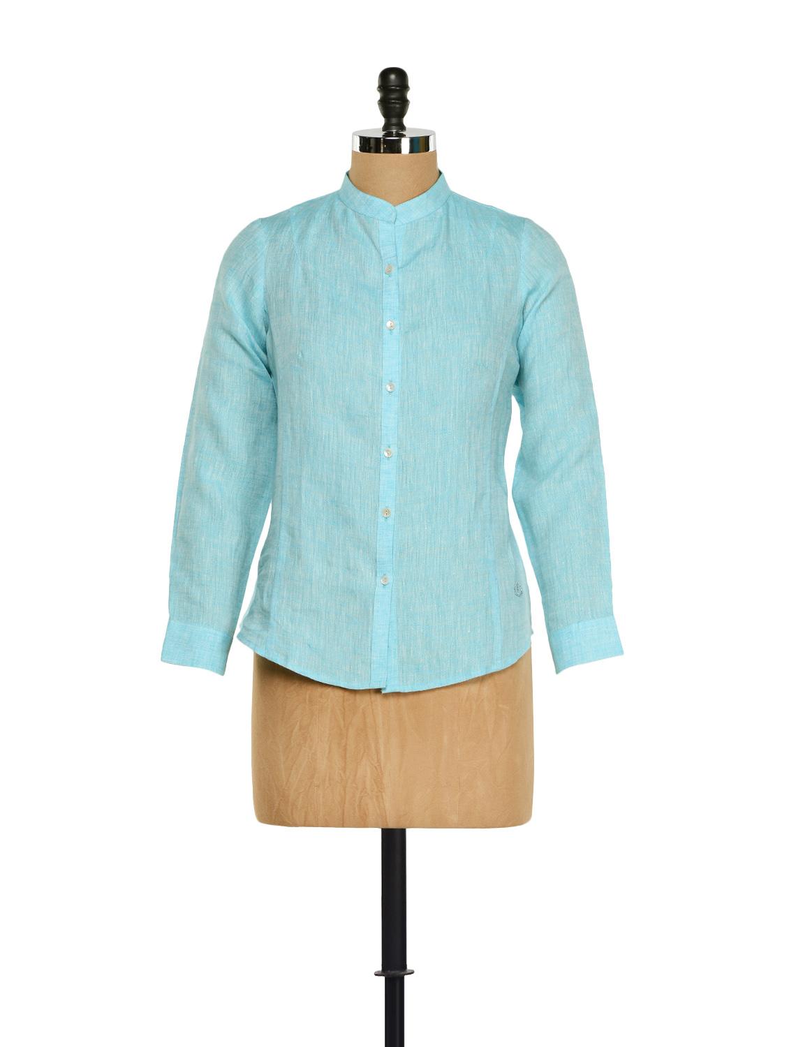 sky blue linen shirt