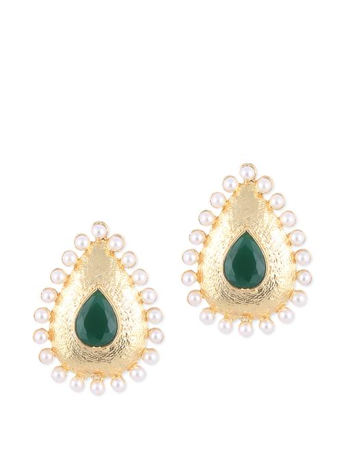 gold teardrop earrings with centrally placed green bead - 859582 - Very Small Image - 1