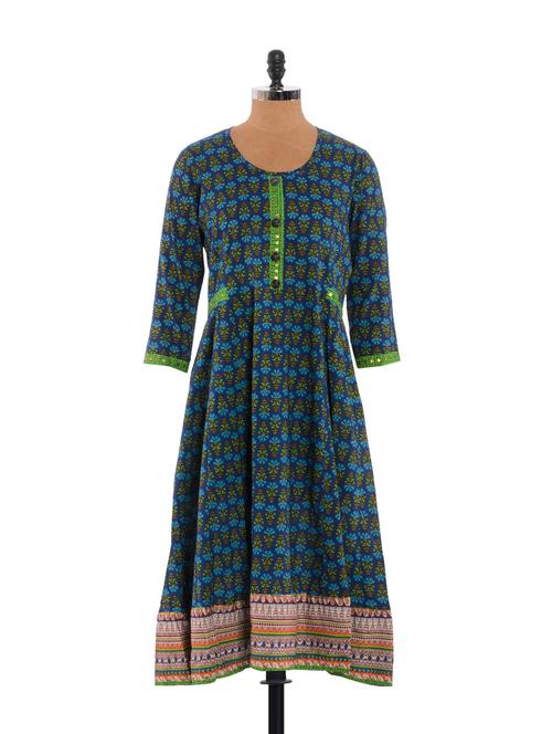 Blue Flared Anarkali Kurta - 861432 - Very Small Image - 1