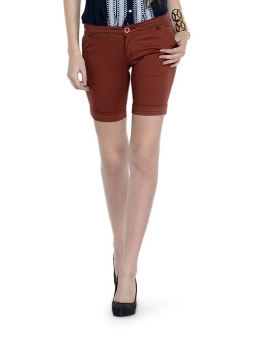 Brown Cotton Lycra Shorts - 864108 - Standard Image - 1
