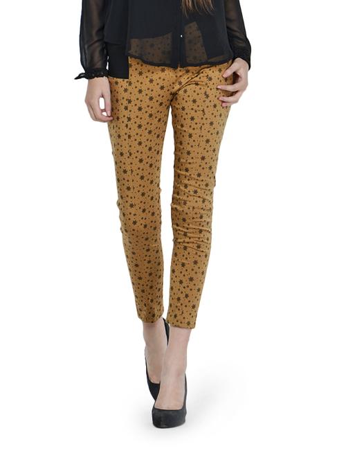 Printed Brown Cotton Satin Jeggings - 864170 - Standard Image - 1
