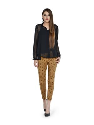 Printed Brown Cotton Satin Jeggings - 864170 - Standard Image - 2