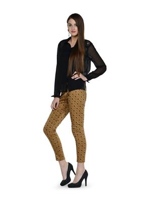 Printed Brown Cotton Satin Jeggings - 864170 - Standard Image - 3