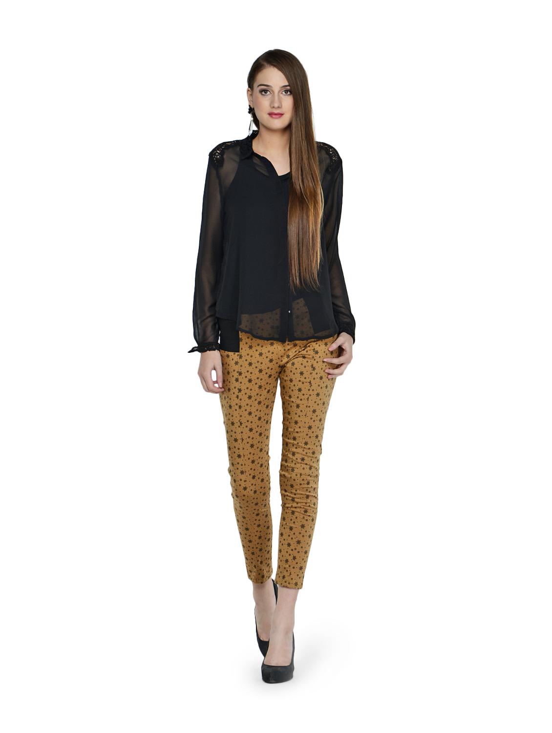 Printed Brown Cotton Satin Jeggings - 864170 - Zoom Image - 2