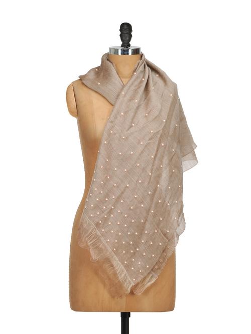 Glossy Silk Stole with synthetic pearls embellishment - 864329 - Very Small Image - 1
