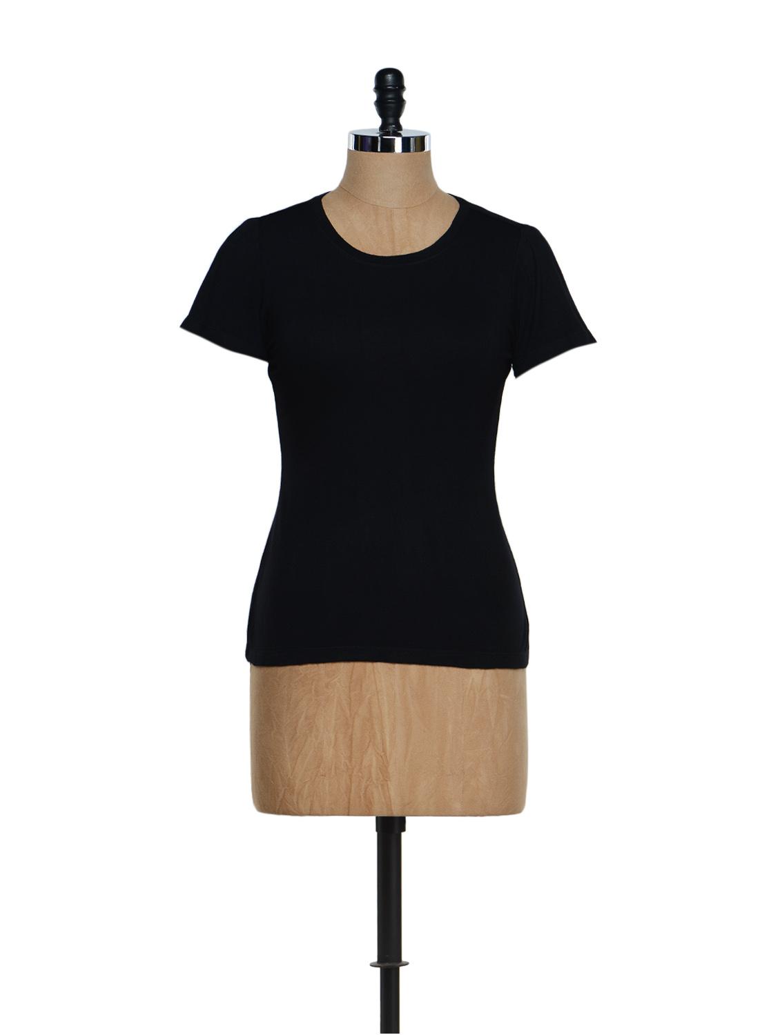 Basic black round neck cotton viscose top - 864449 - Zoom Image - 1