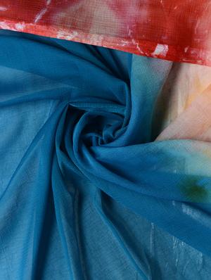 Unstitched blue kurta with a red and purple placket and a chiffon dupatta - 886241 - Standard Image - 3