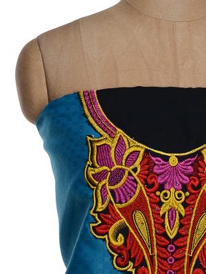 Unstitched blue kurta with a red and purple placket and a chiffon dupatta - 886241 - Standard Image - 4