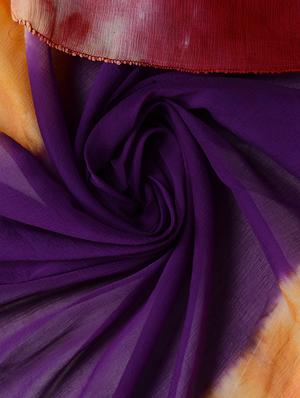 Unstitched purple kurta with a red and orange placket and a chiffon dupatta - 886243 - Standard Image - 3