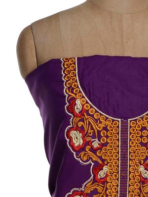 Unstitched purple kurta with a red and orange placket and a chiffon dupatta - 886243 - Standard Image - 5