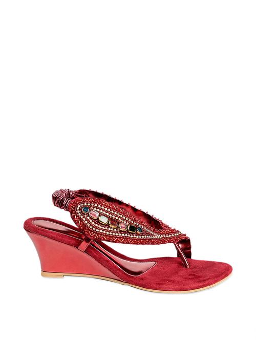 Highly Ornate Wedge Heel Footwear in Bright Red - 886344 - Very Small Image - 1