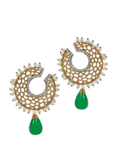 attractive golden drop earrings with green crystal and pearls - 889349 - Very Small Image - 1