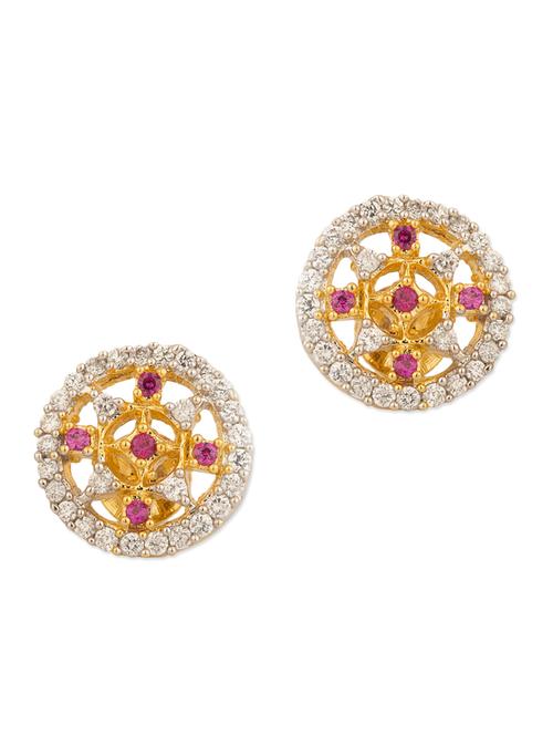 Alluring Stud Earrings with CZ and Pink Color Stones - 890147 - Very Small Image - 1
