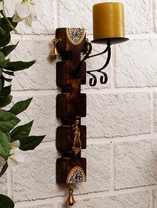 warli and dhokra sheesham wood wall candle stand - 891390 - Standard Image - 1