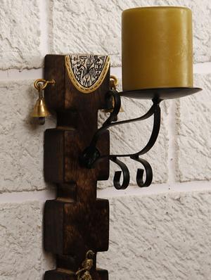 warli and dhokra sheesham wood wall candle stand - 891390 - Standard Image - 2