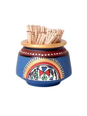 warli terracotta toothpick stand + toothpick set - 891504 - Standard Image - 2