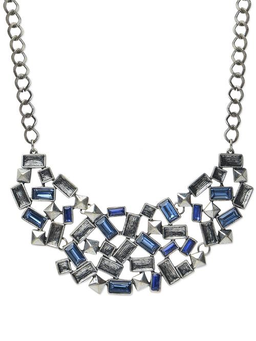 Blue and silver mosaic art patterned necklace - 893417 - Very Small Image - 1