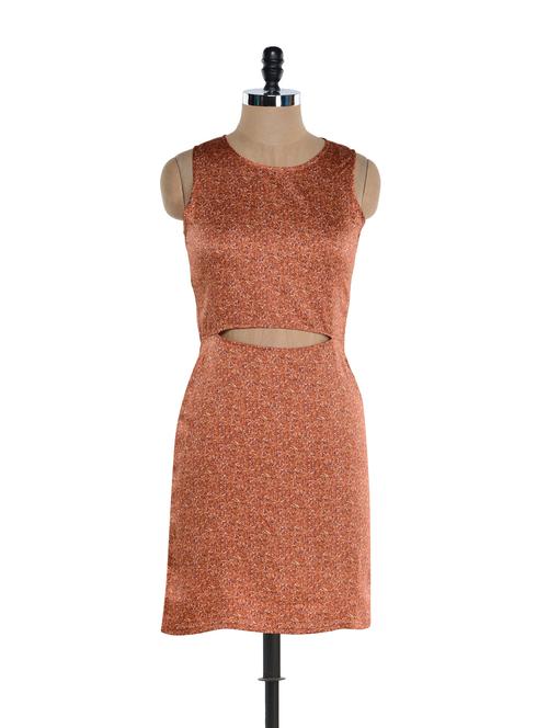 rust colour waist cut dress - 894309 -  Standard Image - 0