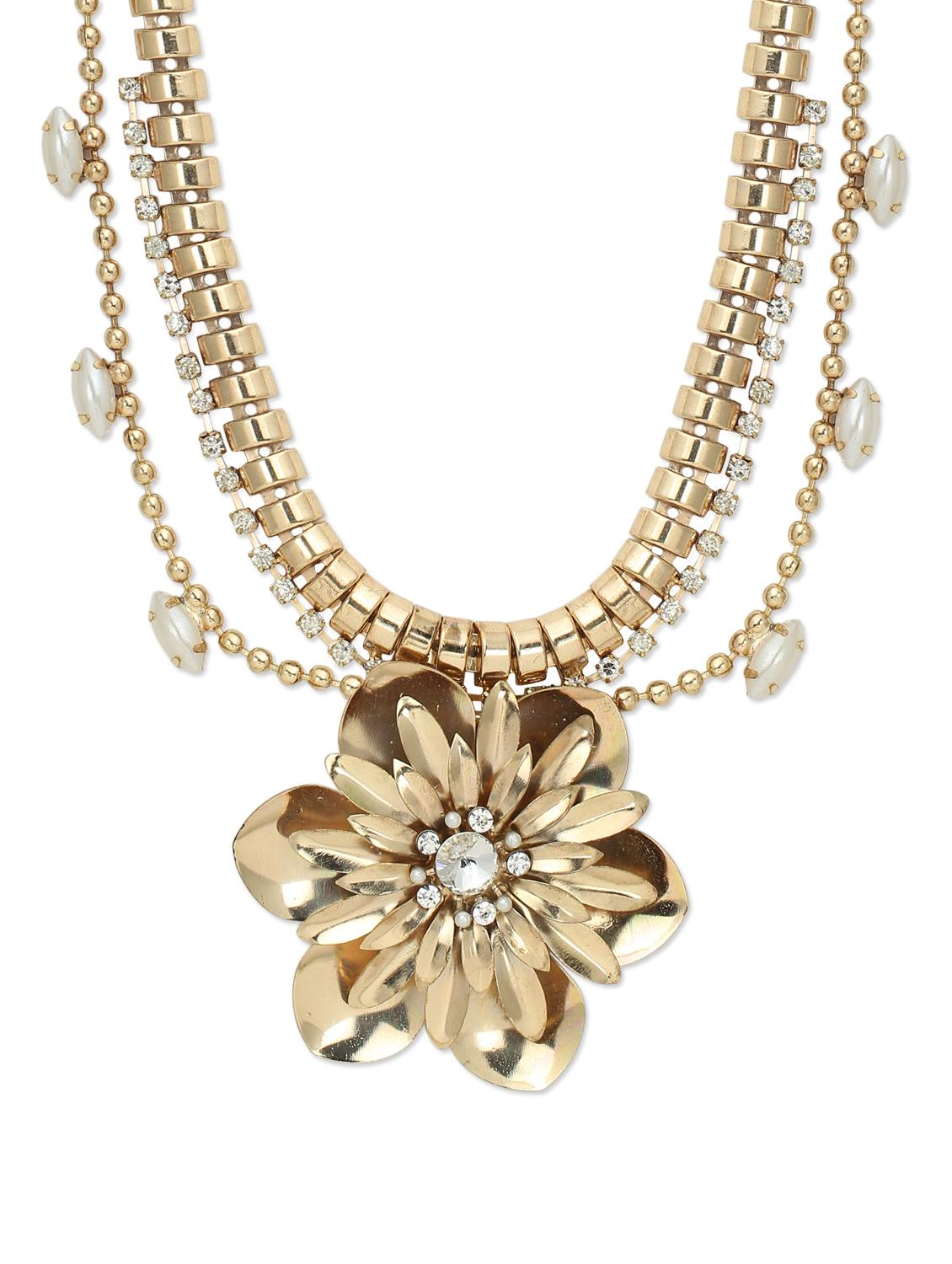 gold flower pendant necklace with dainty pearls