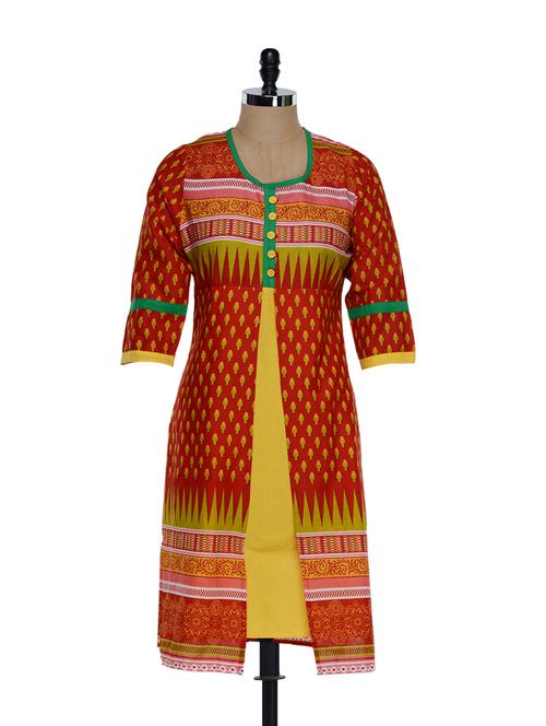stunning red and yellow jacket style kurta - 897390 - Very Small Image - 1