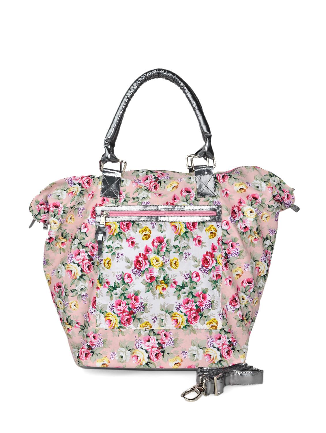 pink floral print tote bag