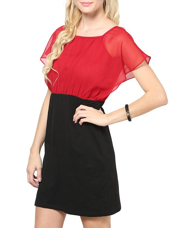 red and black ruffled sleeved dress - 905545 - Zoom Image - 2