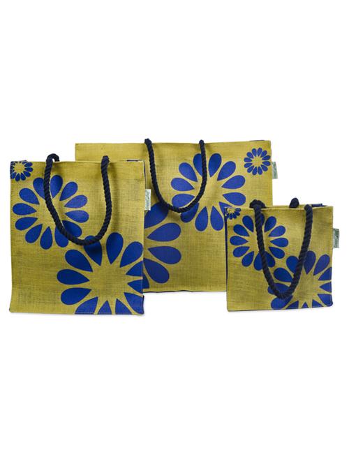 Flower print jute gift bag (Set of 3) - 907872 - Very Small Image - 1