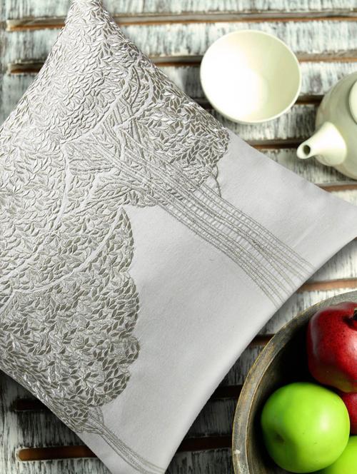 bodhi tree embroidered, white and silver cushion cover - 909033 - Standard Image - 1