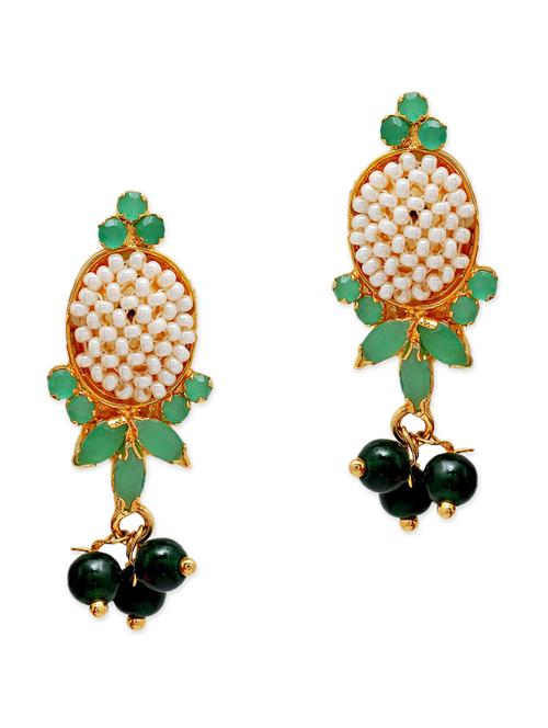 exclusive green hand woven jaal puwai sarafa drop earrings - 911871 - Very Small Image - 1