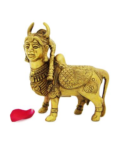 Religious Brass Kamadhenu Cow Idol - 928114 - Very Small Image - 1