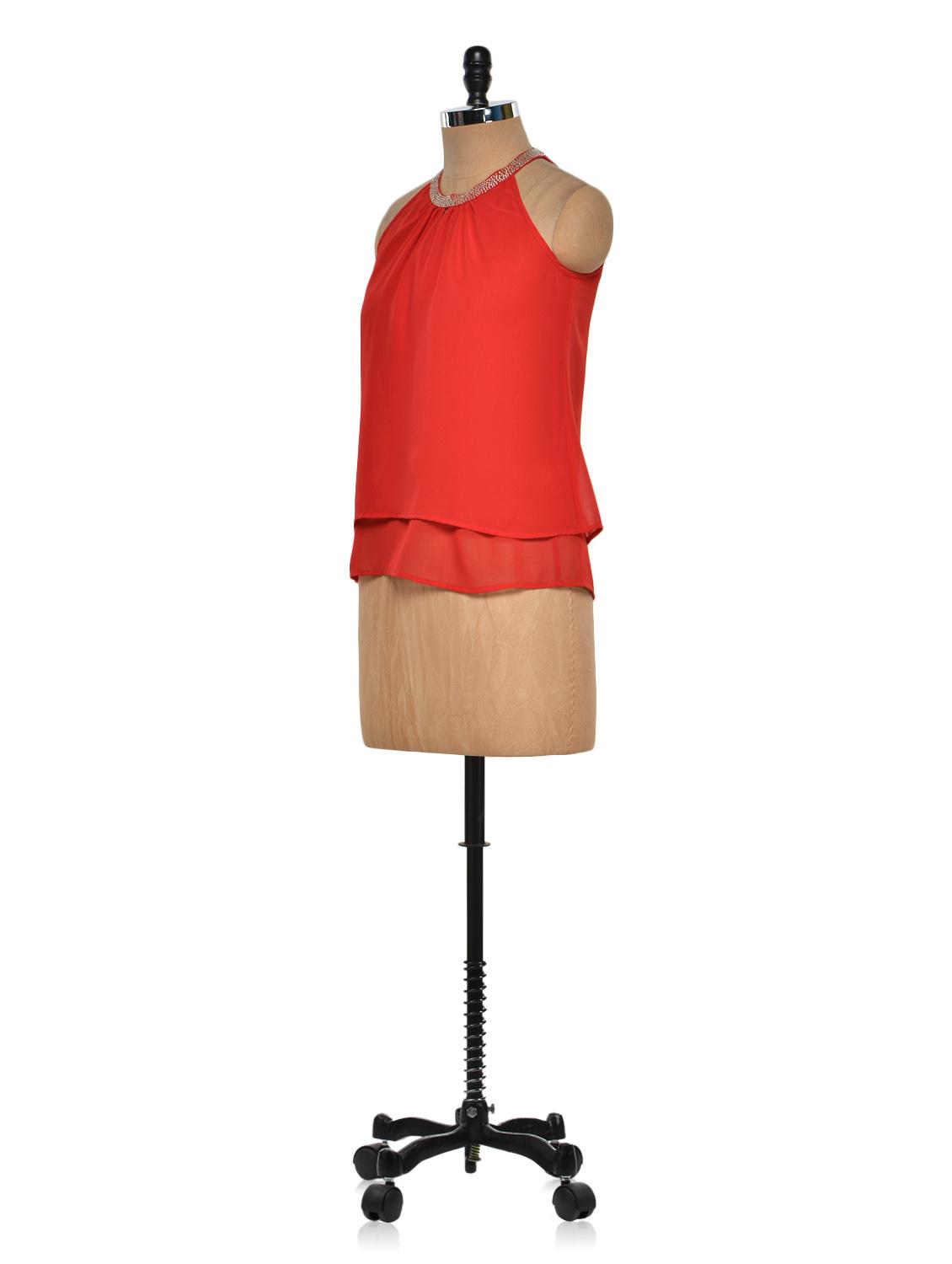 Beaded Tiered Red Halter Top - 929770 - Zoom Image - 2