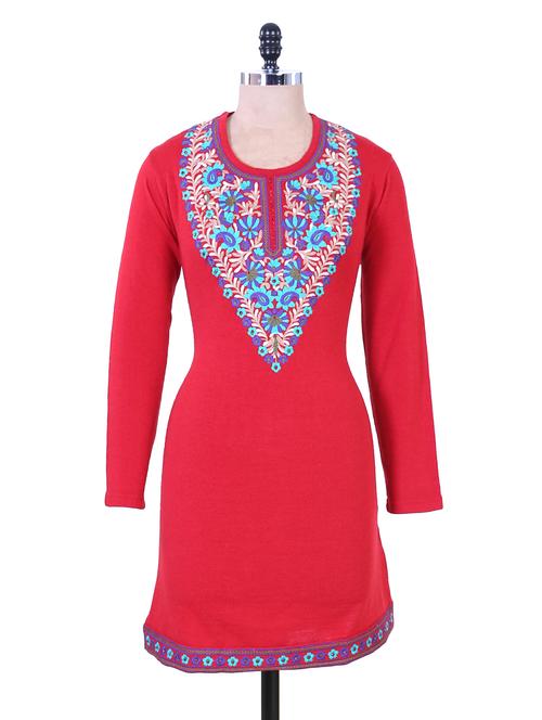 Red Winter Woolen woolen kurta - 937244 - Standard Image - 1