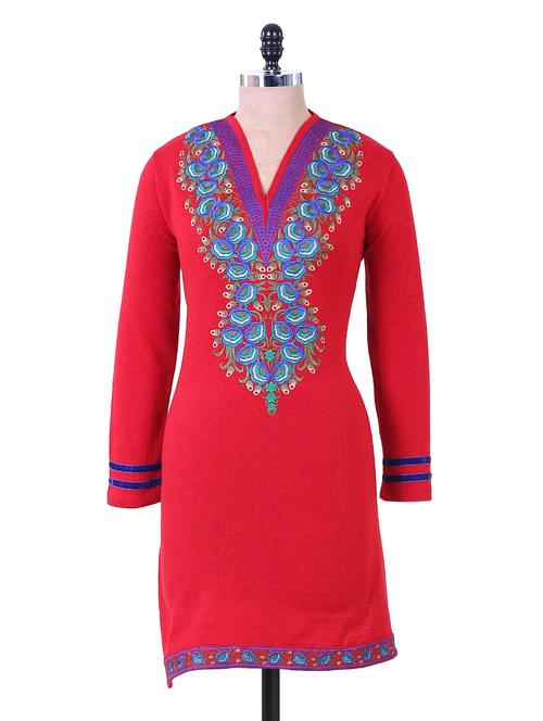 Red And Blue Winter woolen kurta - 937252 - Standard Image - 1