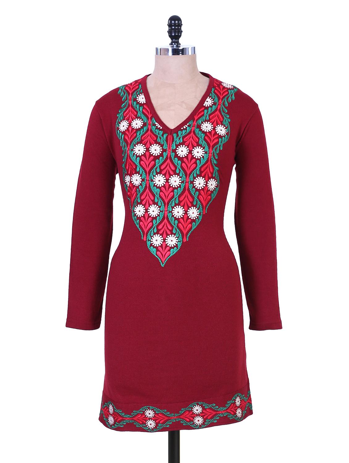 Maroon And Green Woolen woolen kurta - 937266 - Zoom Image - 1